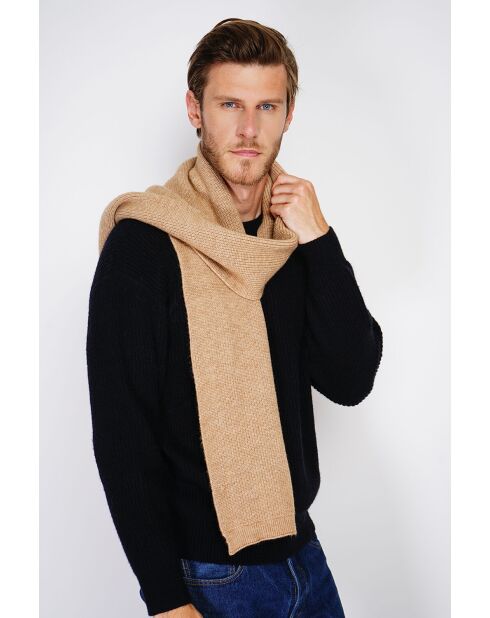 Bufanda en mezcla de cachemir acanalado en camello - 170x30 cm