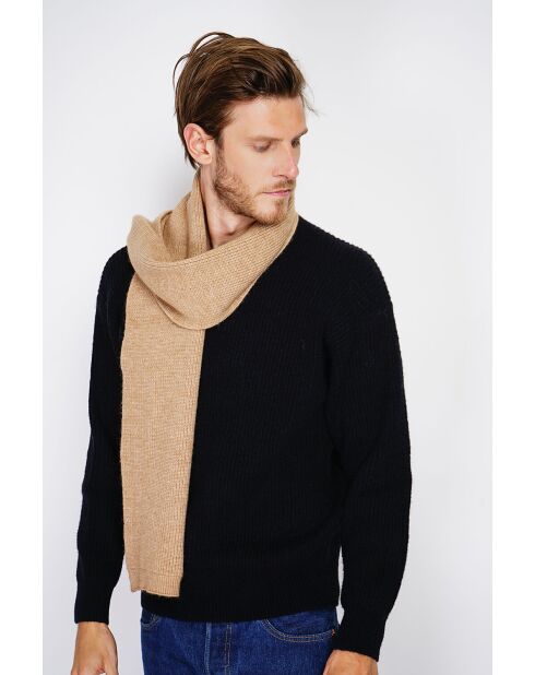 Bufanda en mezcla de cachemir acanalado en camello - 170x30 cm