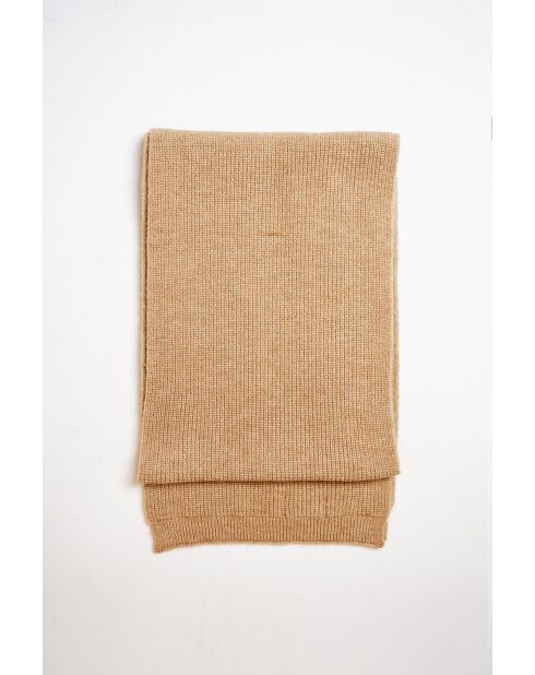 Bufanda en mezcla de cachemir acanalado en camello - 170x30 cm