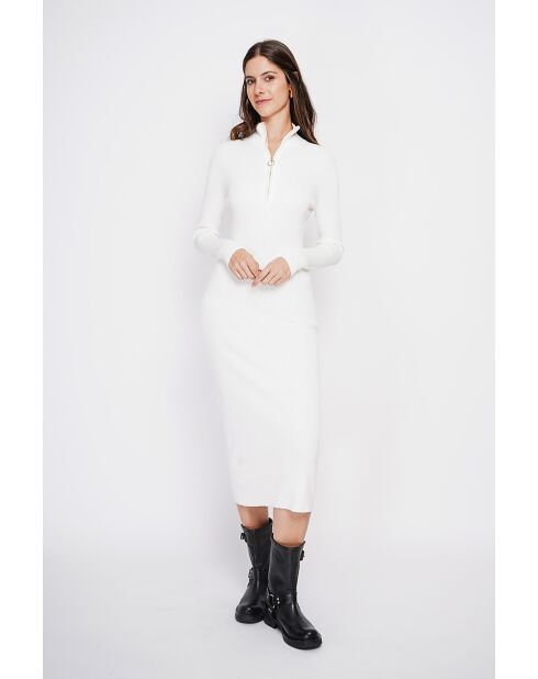 Robe en Cachemire mélangé col montant naturelle