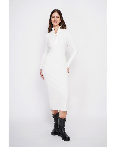 Robe en Cachemire mélangé col montant naturelle