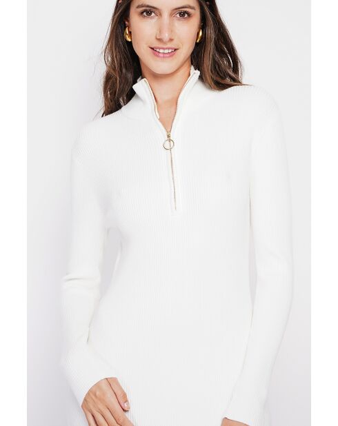 Robe en Cachemire mélangé col montant naturelle