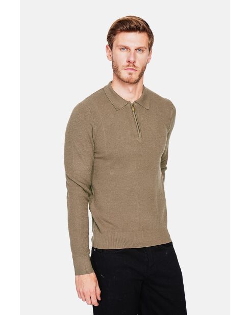 Pull polo demi zippé kaki