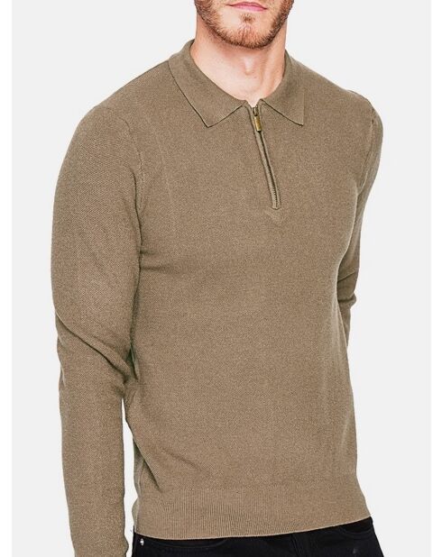Pull polo demi zippé kaki