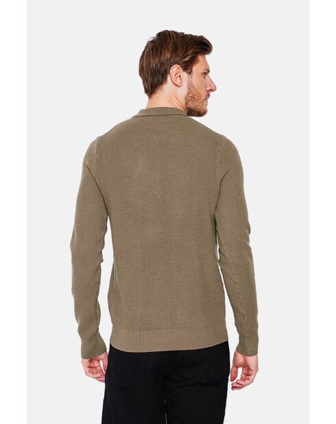 Pull polo demi zippé kaki
