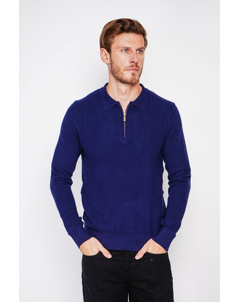 Pull polo demi zippé bleu nuit