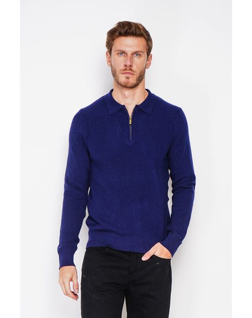 Pull polo demi zippé bleu nuit
