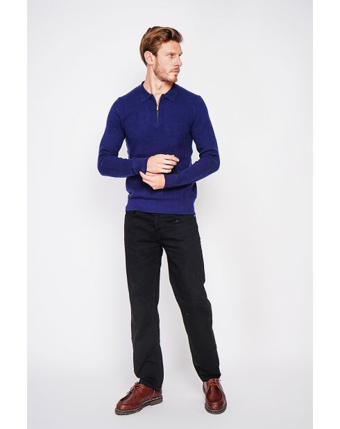 Pull polo demi zippé bleu nuit