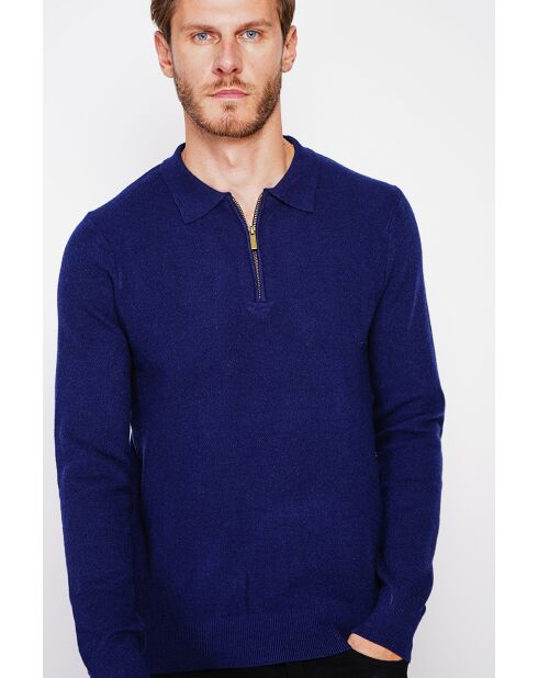Pull polo demi zippé bleu nuit