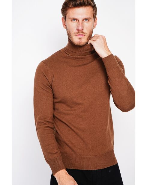 Pull col roule marron