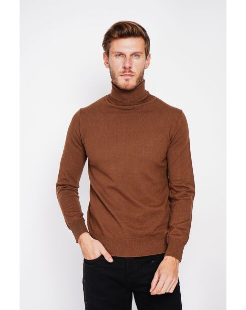 Pull col roule marron