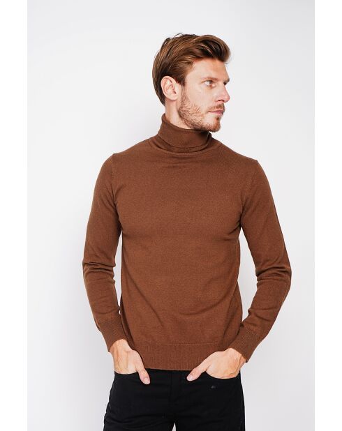Pull col roule marron