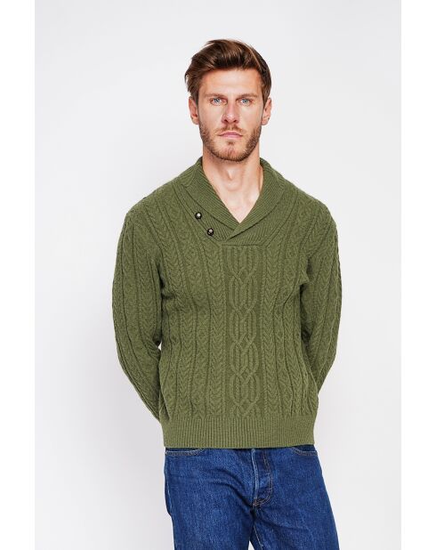 Pull col châle kaki