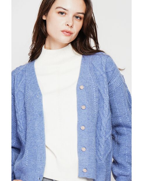 Gilet col v bleu gris