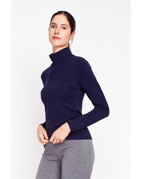 Sous-pull en Soie mélangée bleu nuit