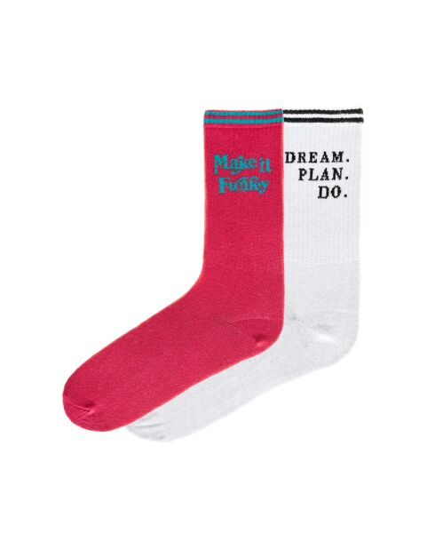 Lot de 2 paires de chaussettes en coton blanc/rose