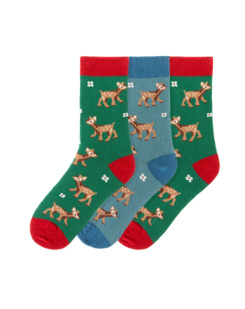 3 paires de chaussettes en coton bleu/vert