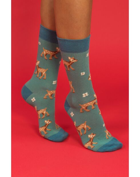 3 paires de chaussettes en coton bleu/vert