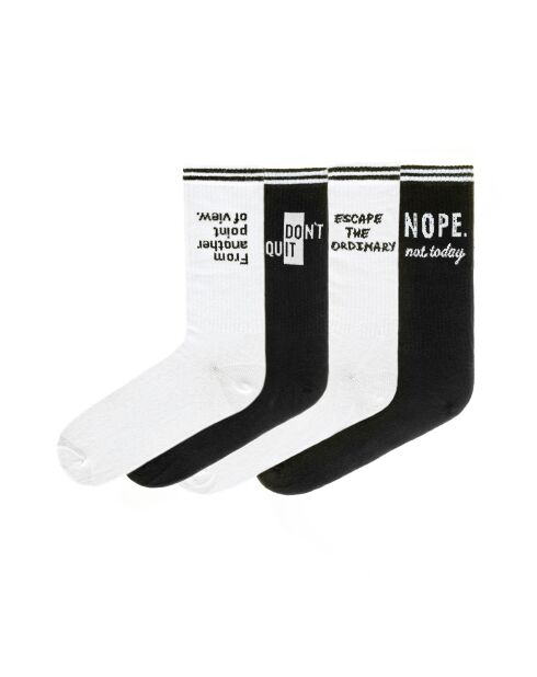 Lot de 4 paires de chaussettes en coton noir/blanc