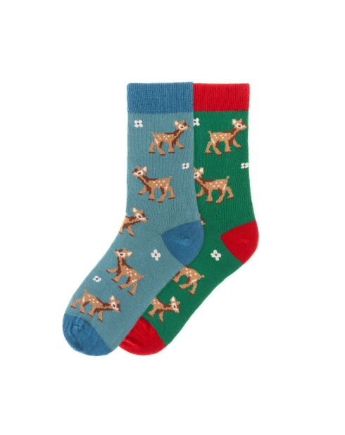 2 paires de chaussettes en coton bleu/vert
