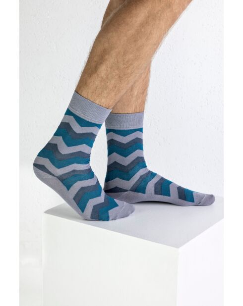 Chaussettes en coton gris/bleu
