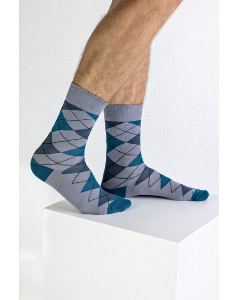 Lot de 2 paires de chaussettes en coton gris/bleu