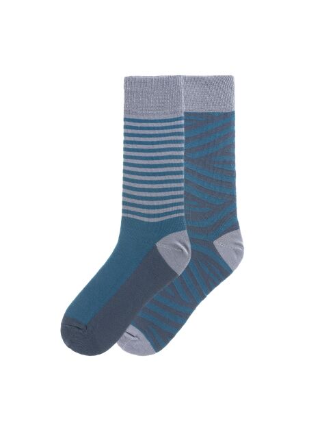 Lot de 2 paires de chaussettes en coton gris/bleu