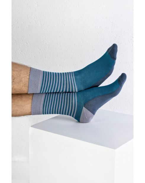 Lot de 2 paires de chaussettes en coton gris/bleu