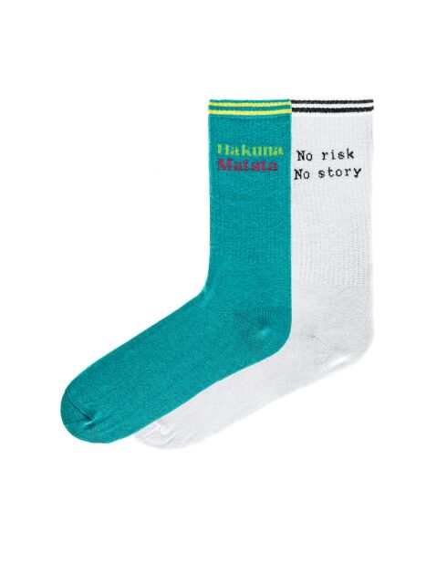 Lot de 2 paires de chaussettes en coton blanc/vert