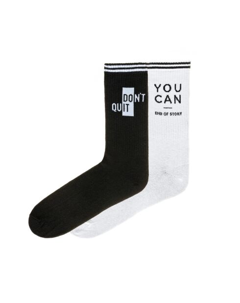 2 paires de chaussettes en coton blanc/Noir
