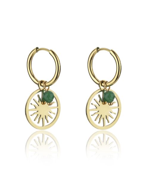 Geelvergulde Callie oorbellen van staal en goud/groen kristal