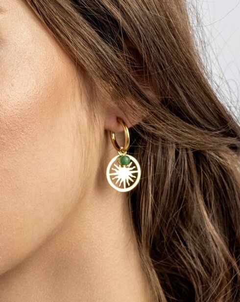 Geelvergulde Callie oorbellen van staal en goud/groen kristal