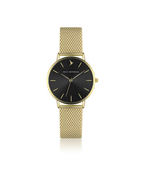 Reloj de acero con malla dorada