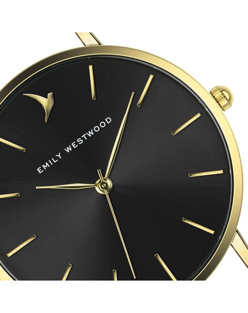 Reloj de acero con malla dorada