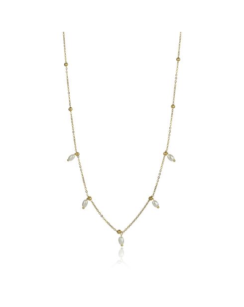 Geelvergulde stalen shiloh-ketting en goud/witte kunstmatige parel