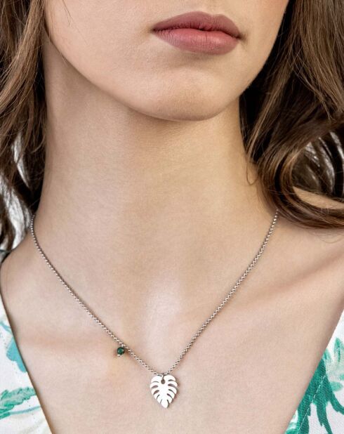 Katherine halsketting in geelverguld staal en zilver/groen synthetisch malachiet