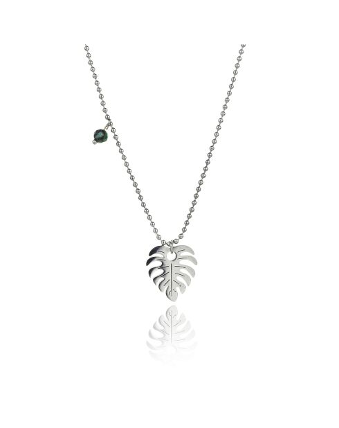 Katherine halsketting in geelverguld staal en zilver/groen synthetisch malachiet