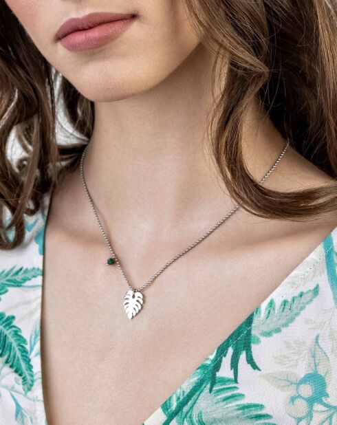 Katherine halsketting in geelverguld staal en zilver/groen synthetisch malachiet