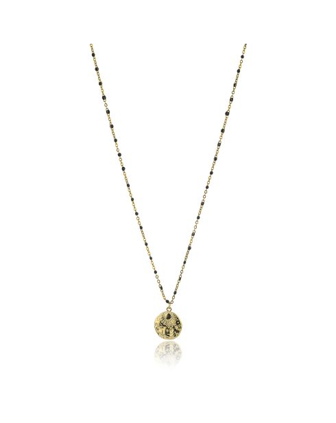 Genevieve halsketting in geelverguld staal en goud/zwart email