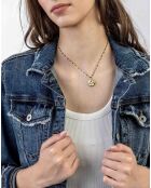 Genevieve halsketting in geelverguld staal en goud/zwart email