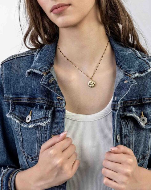 Genevieve halsketting in geelverguld staal en goud/zwart email