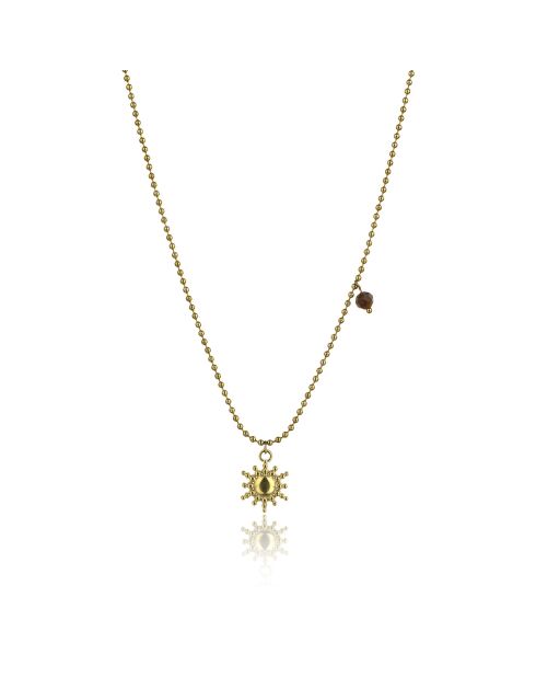 Geelvergulde stalen Molly halsketting en gouden/bruin tijgeroog