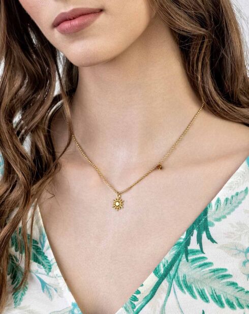 Geelvergulde stalen Molly halsketting en gouden/bruin tijgeroog