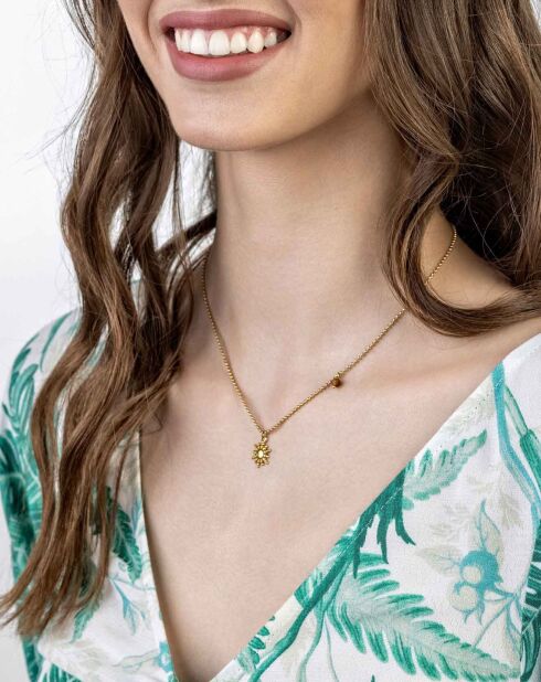 Geelvergulde stalen Molly halsketting en gouden/bruin tijgeroog