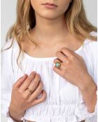 Bague en Acier plaqué Or jaune & Turquoise dorée