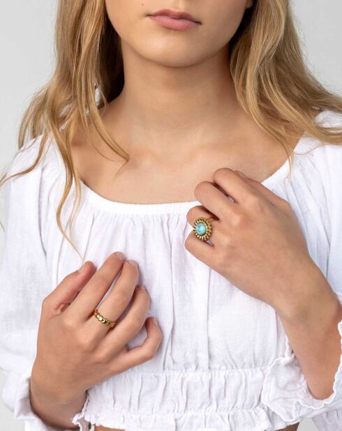 Bague en Acier plaqué Or jaune & Turquoise dorée