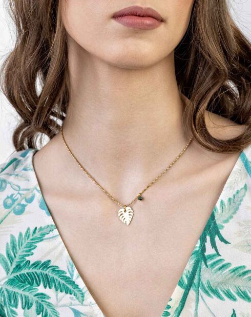 Katherine halsketting in geelverguld staal en goud/groen synthetisch malachiet