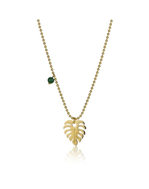 Katherine halsketting in geelverguld staal en goud/groen synthetisch malachiet