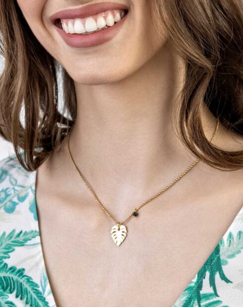 Katherine halsketting in geelverguld staal en goud/groen synthetisch malachiet