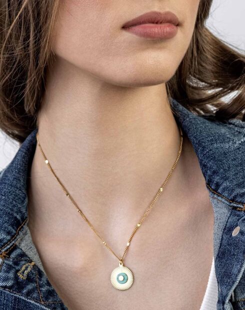 Collar Alani de acero bañado en oro amarillo y turquesa dorado/azul claro